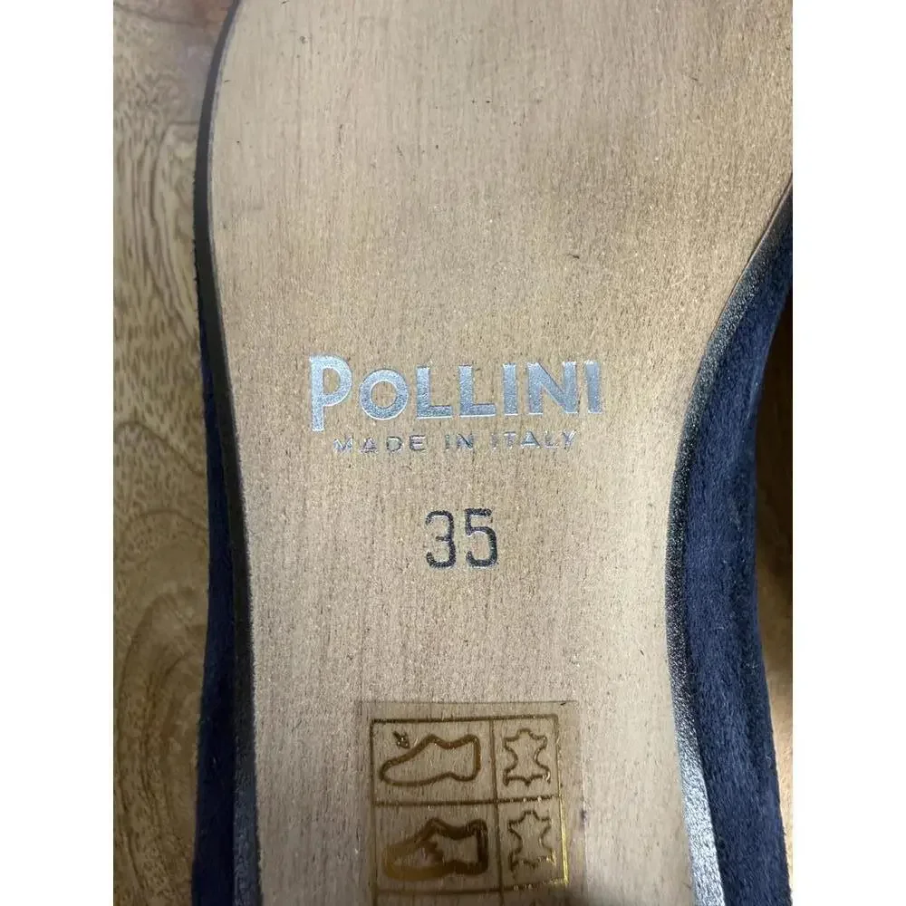 Pollini Clodette15 Oceano Navy Suede Ballerinas w/ Gold Plaque EU 35 / US 5 NWB - Picture 12 of 12
